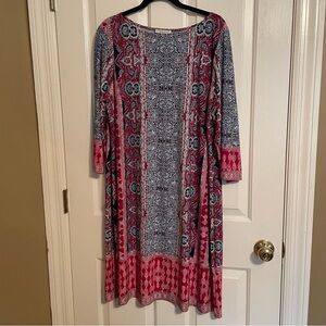 London Style Blue Red 3/4 Sleeve Dress 18W
